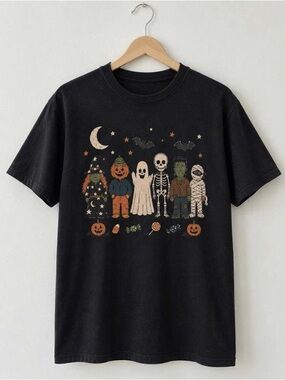 Black Halloween Character Lineup Short Sleeve Tee